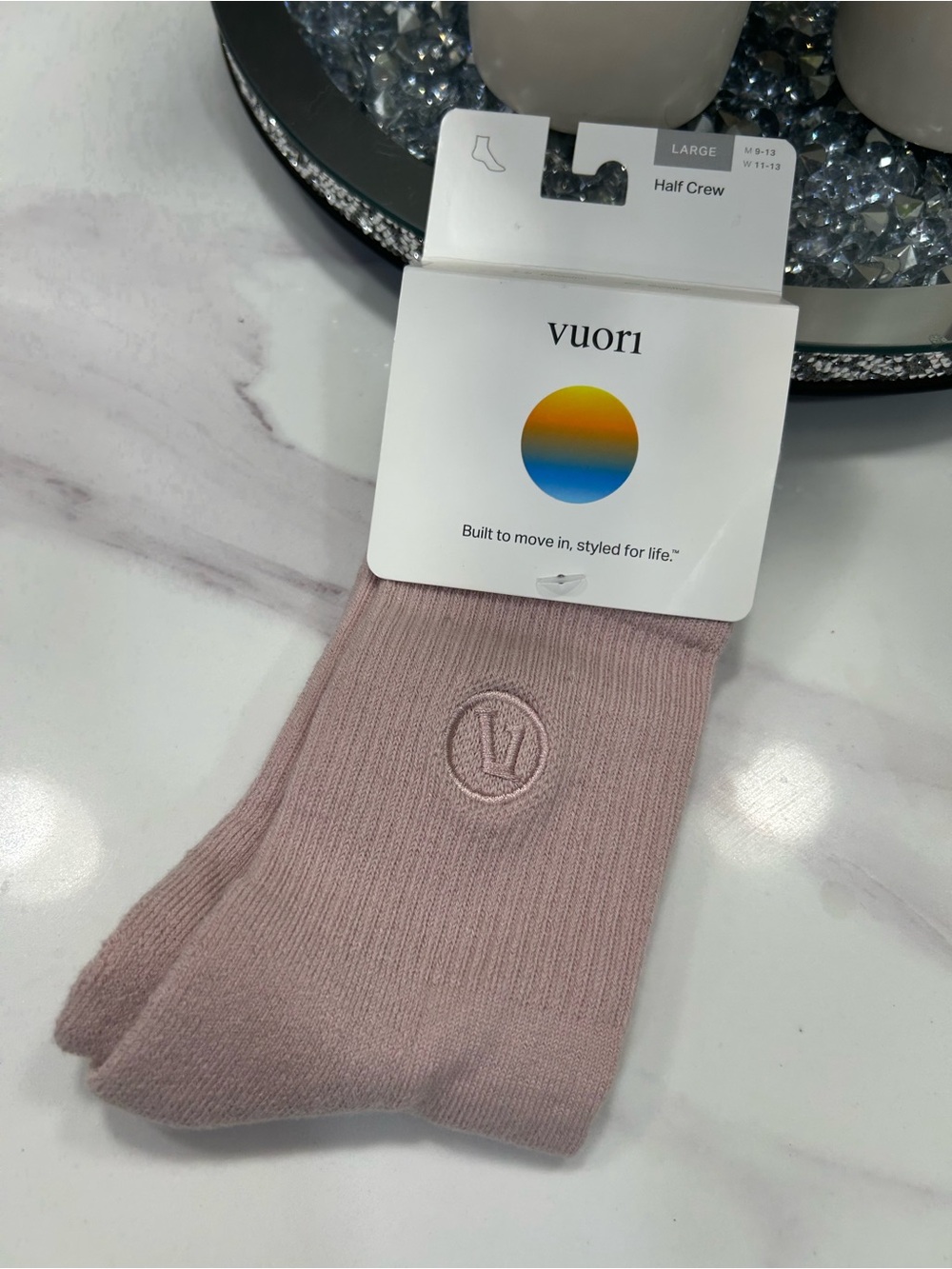 Vuori Half Crew Socks in Dusty Pink